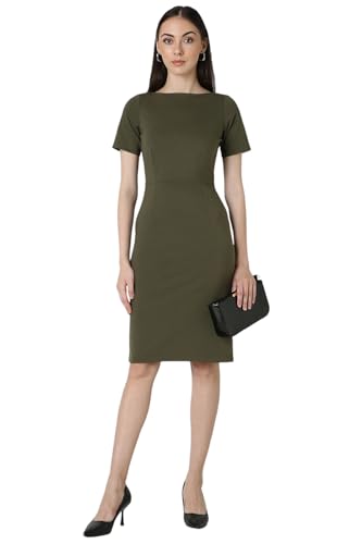 Van Heusen Women's Cotton Blend Modern Knee-Length Dress (VWCDFRGFR34902_Olive