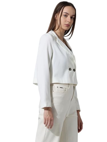 ONLY Women Solid Polyester Crop Length White Blazer