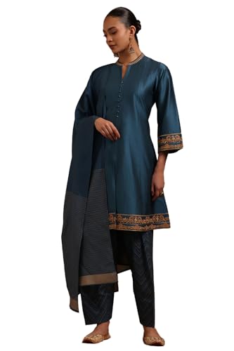 Soch Womens Blue Viscose Blend Solid Salwar Suit With Dori Embroidery