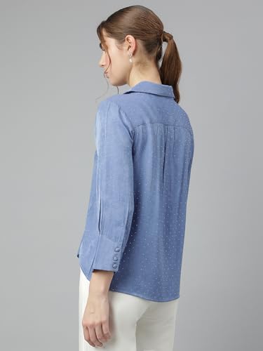 Latin Quarters Women Blue 3/4 Sleeve Collared Solid Shirt_M