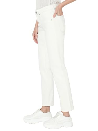 VERO MODA Women's Straight Fit Mid-Rise White Jeans