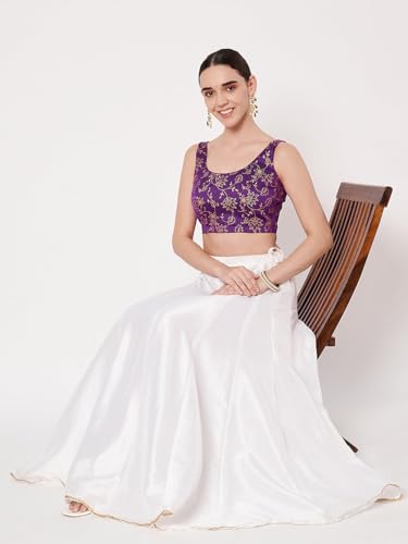 studio rasa Women's Chroma Floral Block Printed Blouse for Festive Wedding Party (TPWC62549M_Purple_Medium)