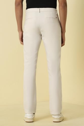 Men Cream Solid Casual Trousers