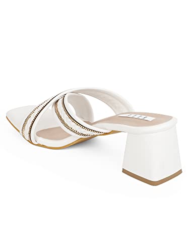 ELLE Women's White & Gold-Toned Block Sandals