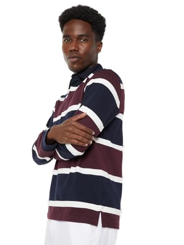 Max Men Striped Polo T-Shirt (Burgundy_S)