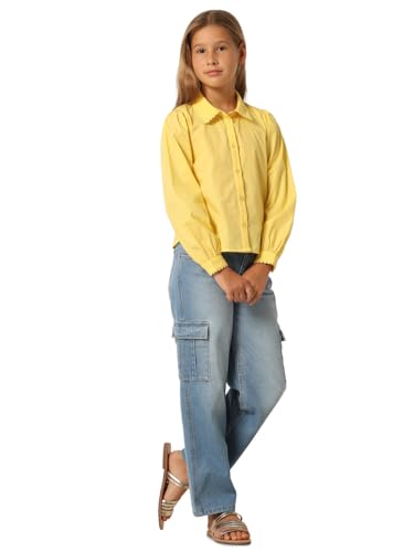 VERO MODA Girls Solid Cotton Yellow Shirt