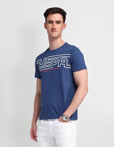 U.S. POLO ASSN. Mens Solid Half Sleeve Brand Carrier Round Neck T-Shirts (UDTSHS1055_Blue_S)