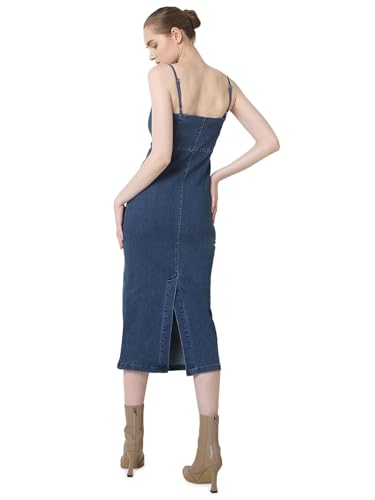 VERO MODA Women Embroidered Beige Cotton Above Knee Length A-Line Dress