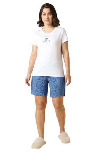Van Heusen Women Printed Lounge Shorts - Functional Pocket, Elasticized Waist with Drawcord Ties, Ultra Soft Blue