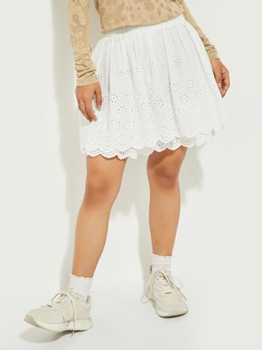 Max Alaya F x URB_N Women Schiffli Embroidered Mini Skirt (Ivory_XS)