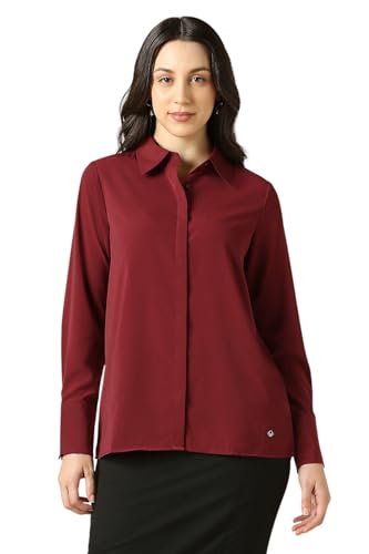 Women Maroon Solid Long Sleeves Shirt