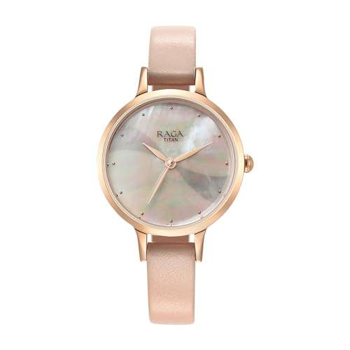 Titan Raga Power Pearls Quartz Analog Mother of Pearl Dial Leather Strap Watch for Women-NS2666WL04