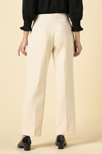 Women Beige Solid Formal Trousers