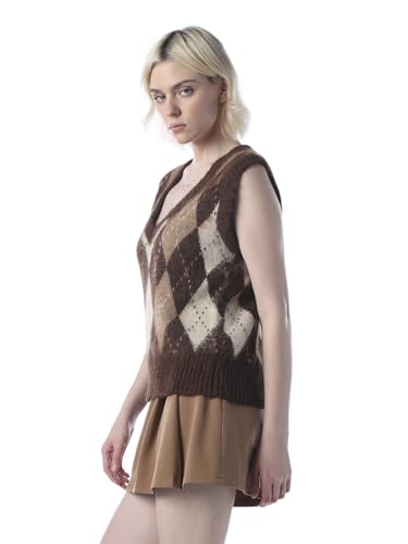 ONLY Women's Colourblocked Regular Fit Brown Sweater