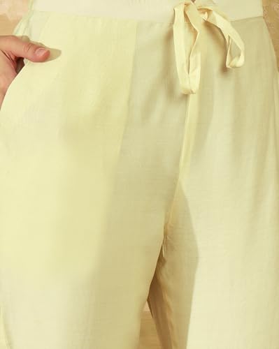 SheWill Kurta Set for Women Off White Silk Blend Zari Sequence Thread Embroidered Kurta with Pant and Dupatta