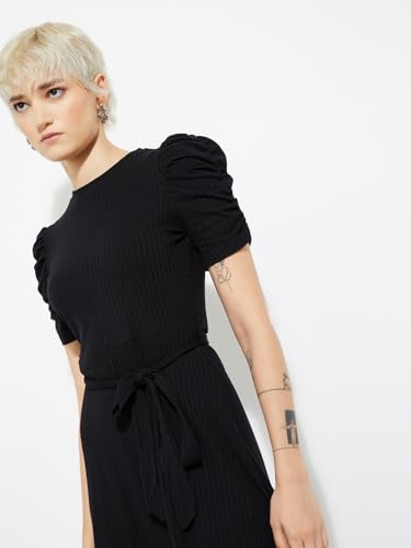 Max Women's Polyester Blend A-Line Below The Knee Dress (SP25DRS08_Black