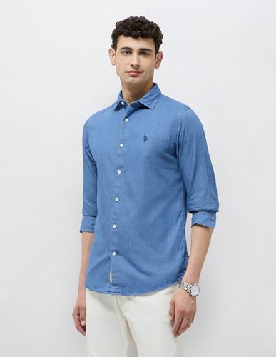 U.S. Polo Assn. Denim Co. Men's Solid Slim Fit Shirt (UDSHT2022_Indigo