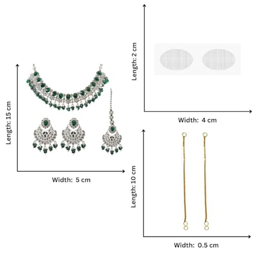 ACCESSHER Blue Silver Tone AD Necklace Set With Matching Earrings & Maangtikka with a Pair of Gold Plated Earring Supporter & Maangtikka Supporter Patch Sticker | For Women & Girls