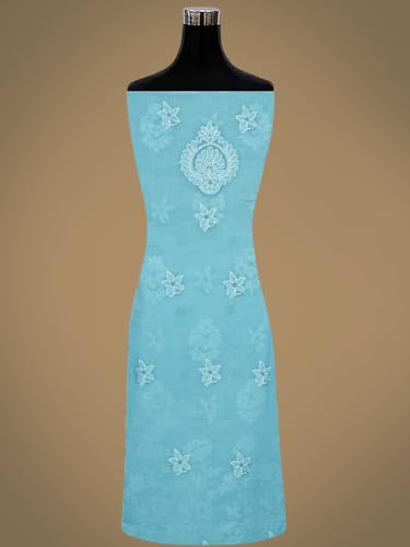 Ada Hand Embroidered Lucknowi Chikankari Unstitched Cotton Dress Material Suit Piece with Dupatta for Women 01A867722 Blue