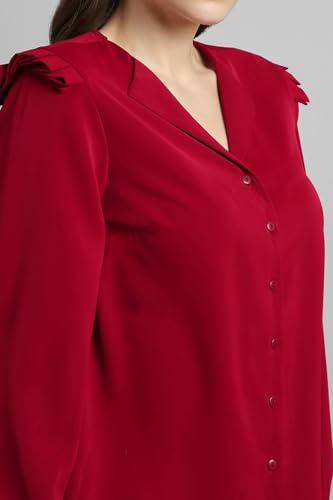 Van Heusen Women Polyester Solid Regular Fit Shirt (VWSFFRGFI10149_Red, Large