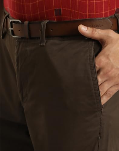 Indian Terrain Men's Brown Cotton Slim Fit Casual Trousers