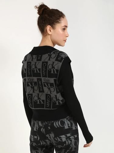 Calvin Klein Jeans Women's Wool V-Neck Pullover Sweater (J222312BEH_Ck Black