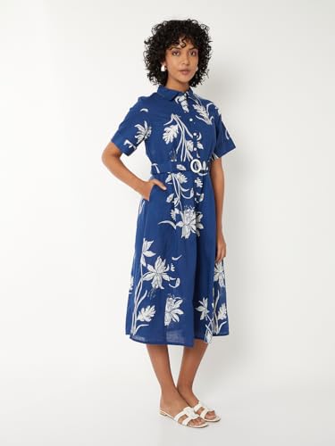 Max Women Floral Print Shirt Dress (Blue_M)