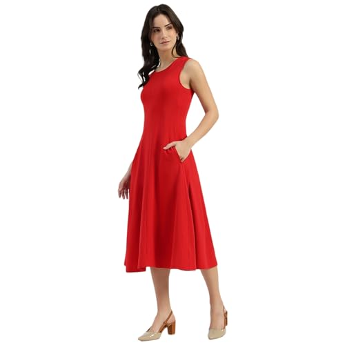 United Colors of Benetton Round Neck Solid A-Line Dress (Size: EL) - 26P3E99W3821IRC5 Red