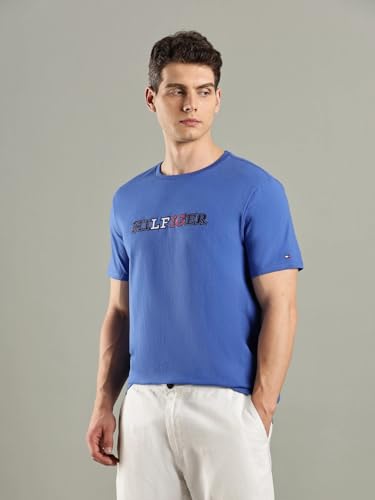 Tommy Hilfiger Embroidered Logo Regular-Fit Cotton T-Shirt Dazzling Blue