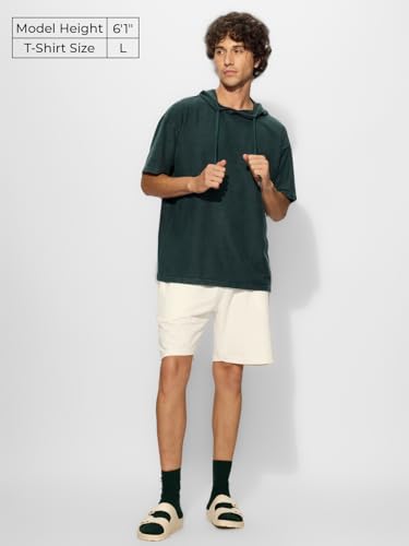 The Souled Store Kale Men and Boys Short Sleeves Solid Cotton Oversized Hooded T-Shirts