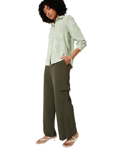 Max Women Solid Wide Leg Cargos (Green_M)