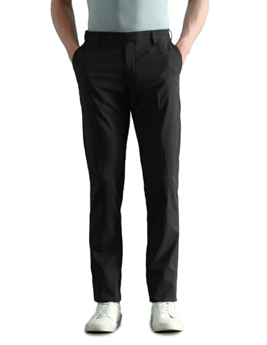 Arrow Men's Tapered Fit Mid Rise Trousers (ARAEOTR2192_Black_34)