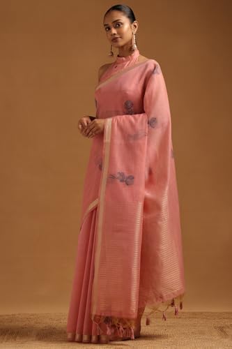 Soch Womens Pink Chanderi Floral Woven Design Saree