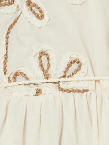 Max Women Embroidered Tiered A-line Dress (Off White_XL)
