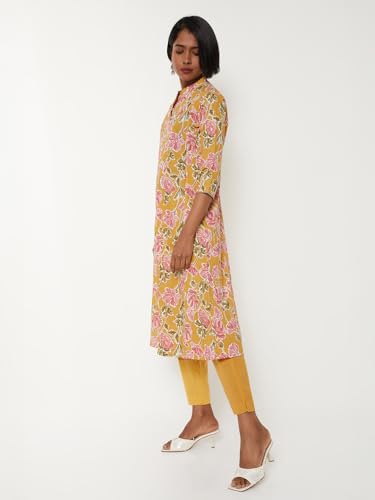 Max Women Printed A-line Kurta Set (Yellow_XXL)