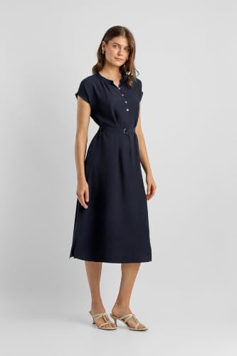 Women Navy Solid Knee Length Casual Dress
