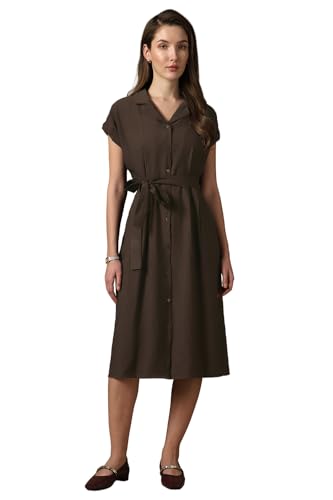 Women Brown Solid Knee Length Casual Dress