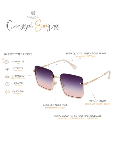 Carlton London Premium Gold Toned & UV Protected Lens Oversized Sunglass for women - SaumyasStore