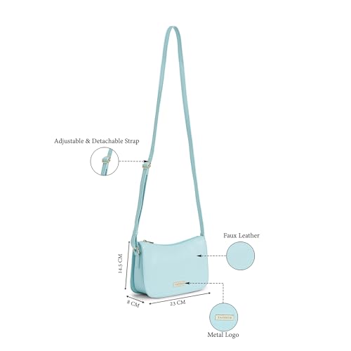 Caprese Carol Medium Sling Bag for Women with Adjustable Strap & Zipper Closure for Comfortable Wear | Versatile Handbag for Everyday Use, Travel, and Special Occasions (Powder Blue)