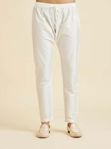 Manyavar Men's Viscose Blend Textured Kurta Pyjama Set(Warm White,XXXL)