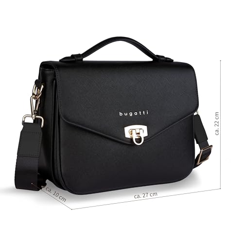 bugatti Ella Classic Women's Faux Leather Shoulder Bag Handbag, Black Saffiano, Kompakt, Contemporary