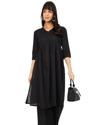 Max Women's Cotton Blend Kurta Set (COKO53001B_Black