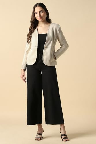 Women Beige Solid Casual Jacket