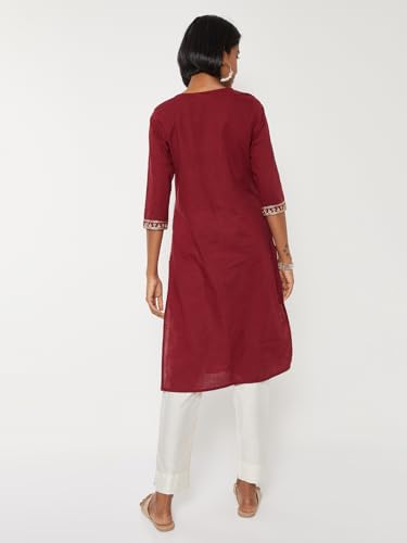 Max Women Yoke Embroidered Straight Kurta (Maroon_S)