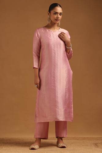 Soch Womens Pink Viscose Blend Zari Woven Salwar Suit With Sequins