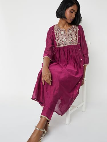 Max Women's Polyester Blend Kurta Set (CONU57001A_Pink