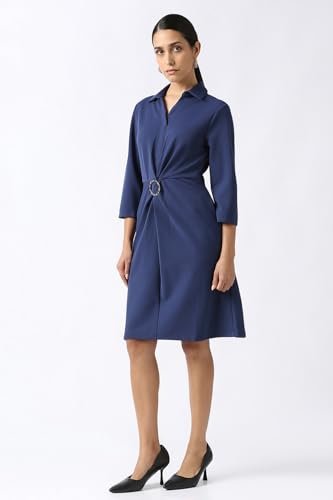 Van Heusen Women's Polyester Blend Modern Knee-Length Dress (VWCDERGFL33544_Blue