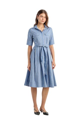 Women Light Blue Striped Knee Length Casual Dress