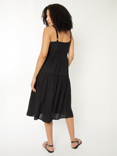 Max Women Seersucker Tiered Dress(Black_XS)