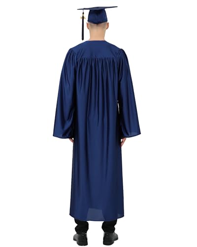 GraduationMall Shiny Graduation Gown Cap Tassel Set 2020 for High School Navy Blue 48(5'3"-5'5")